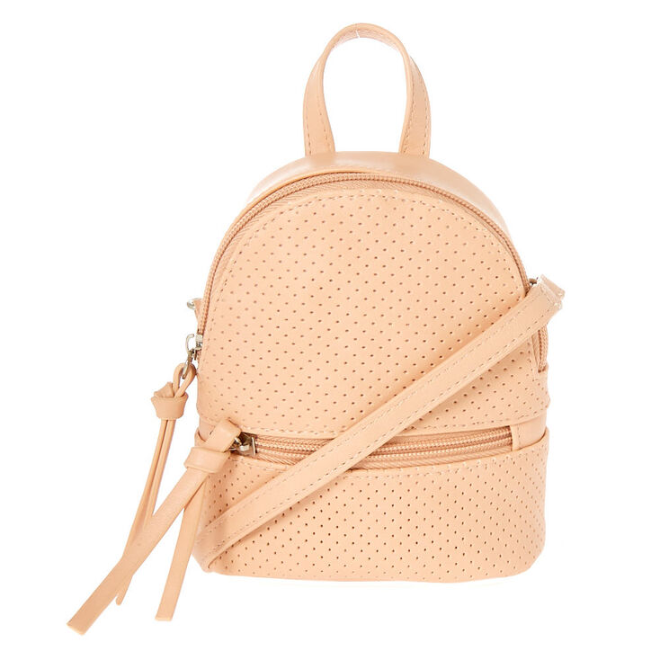 Perforated Mini Backpack Crossbody Bag - Pink,