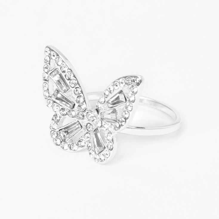Silver Delicate Crystal Butterfly Ring,