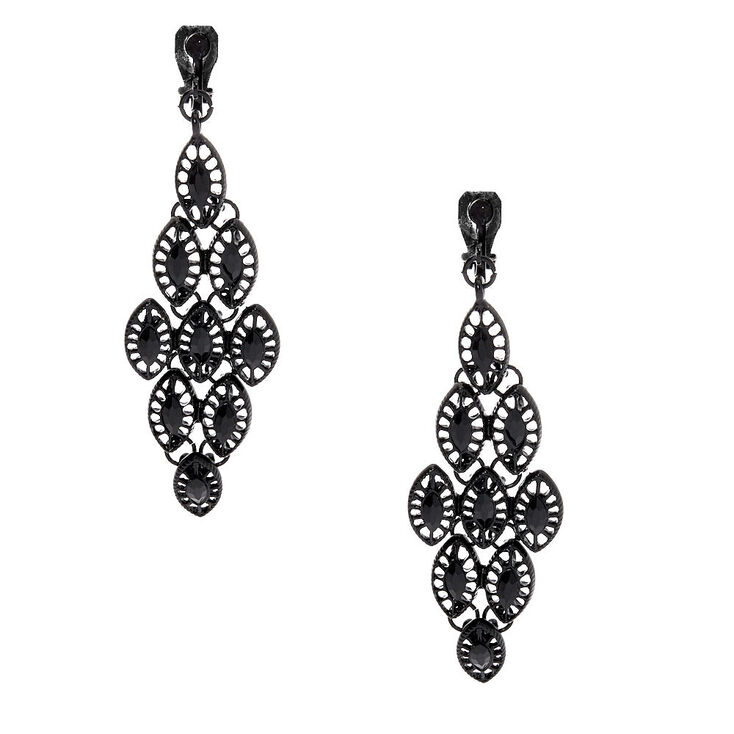 2.5" Chandelier Clip On Drop Earrings - Black,