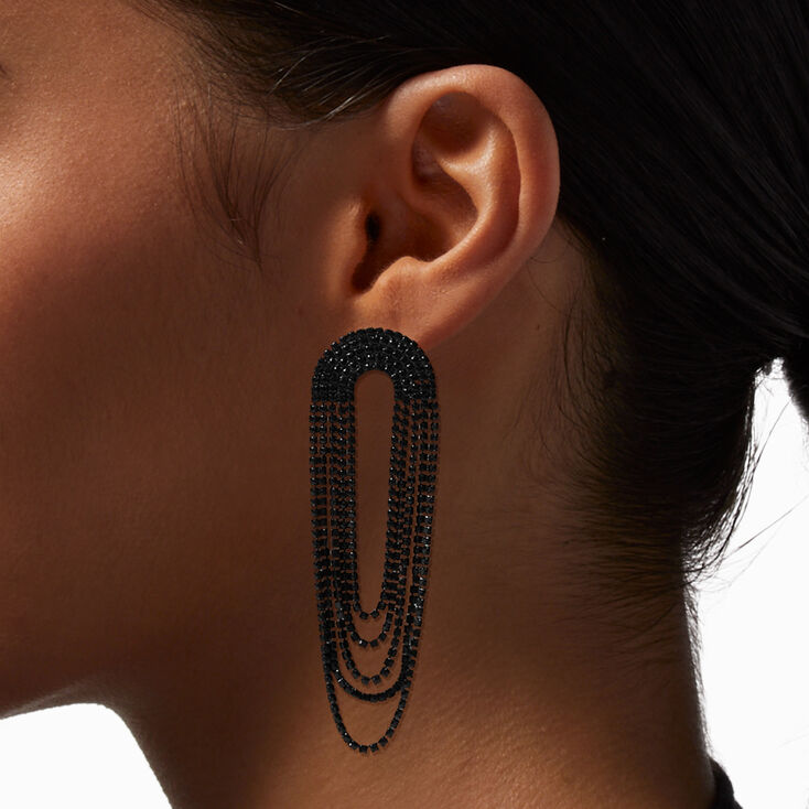 Black Rhinestone Lasso 3&quot; Drop Earrings,