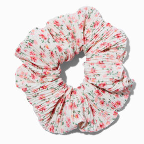 Pleated Pink Floral Hair Scrunchie,