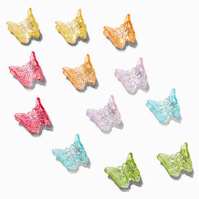 Rainbow Iridescent Butterfly Mini Hair Claws - 12 Pack,