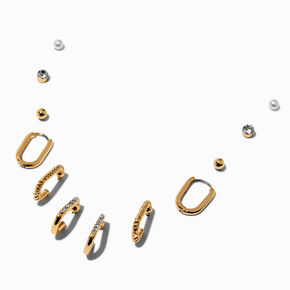 Gold-tone Oval Hoop Earring Stackables Set - 6 Pack,