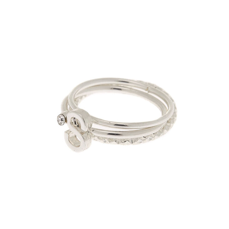 Silver Initial Midi Rings - S, 3 Pack,