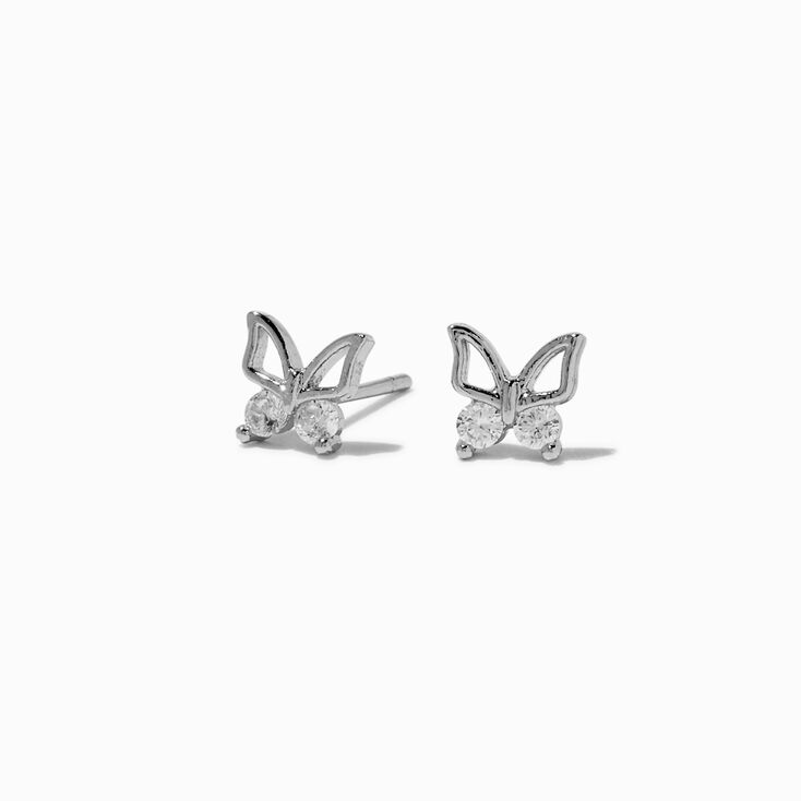 Cubic Zirconia Butterfly Outline Stud Earrings,