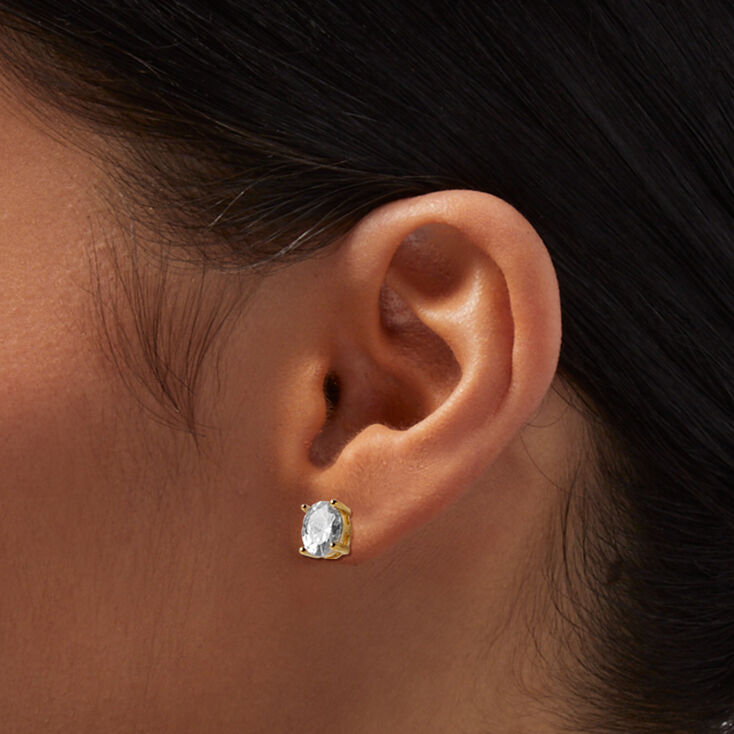 18K Gold Plated 8MM Cubic Zirconia Oval Stud Earrings,