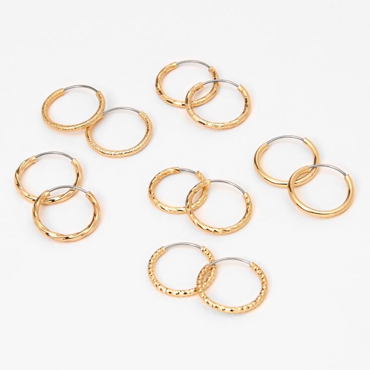 Gold 10MM Textured Hoop Earrings - 6 Pack,