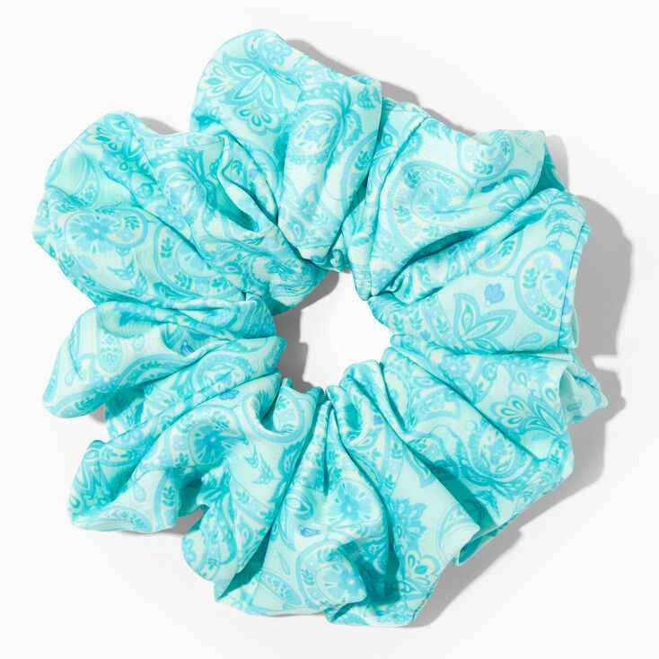 Aqua Paisley Print Giant Hair Scrunchie,