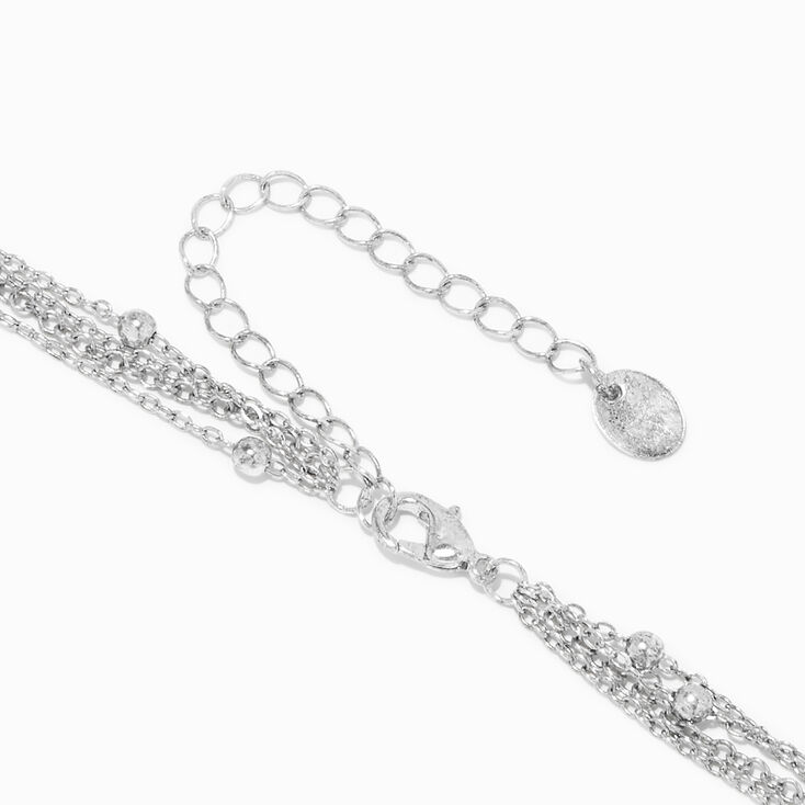 Silver Medallion Horn Multi Strand Choker Necklace,