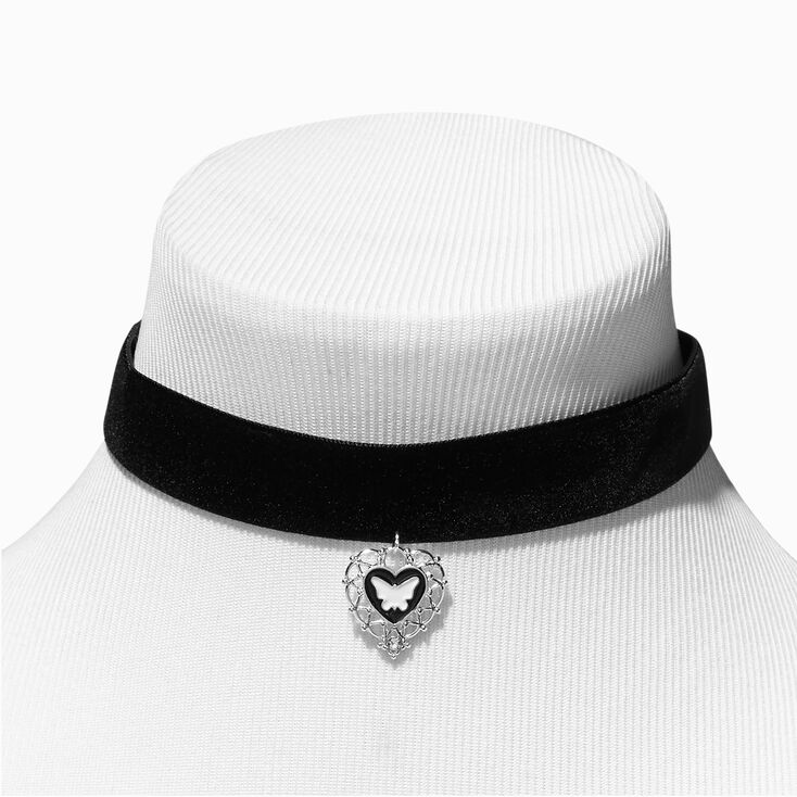 Black Butterfly Heart Choker Necklace,
