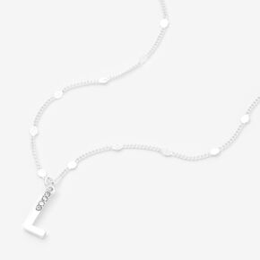 Silver Half Stone Initial Pendant Necklace - L,