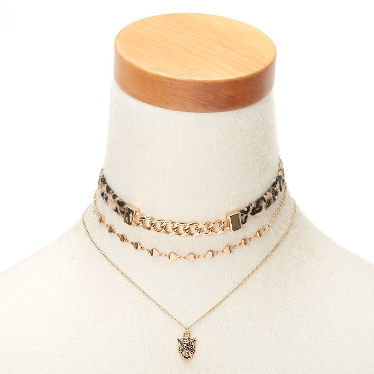 Gold Leopard Choker Necklaces - 3 Pack,