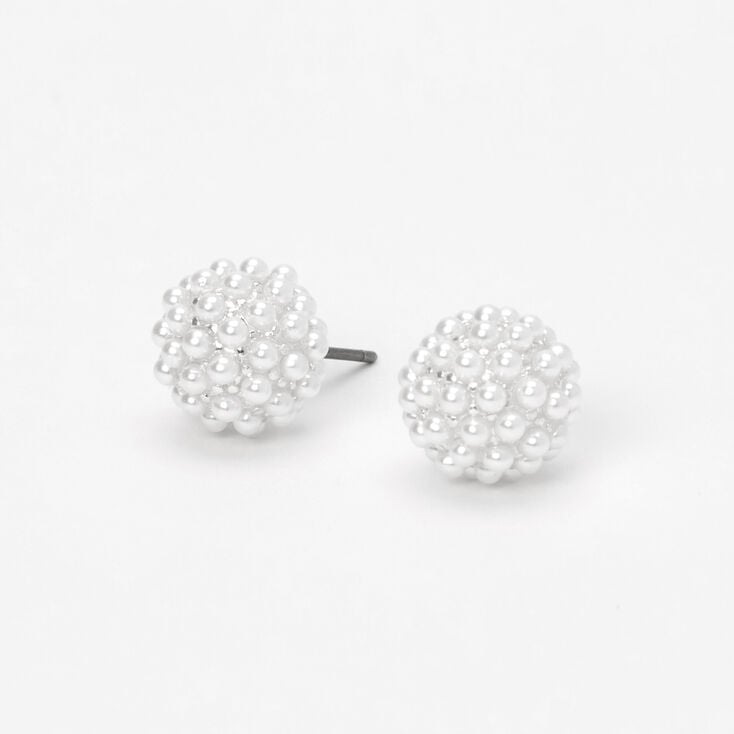 White Pearl Fireball Stud Earrings,