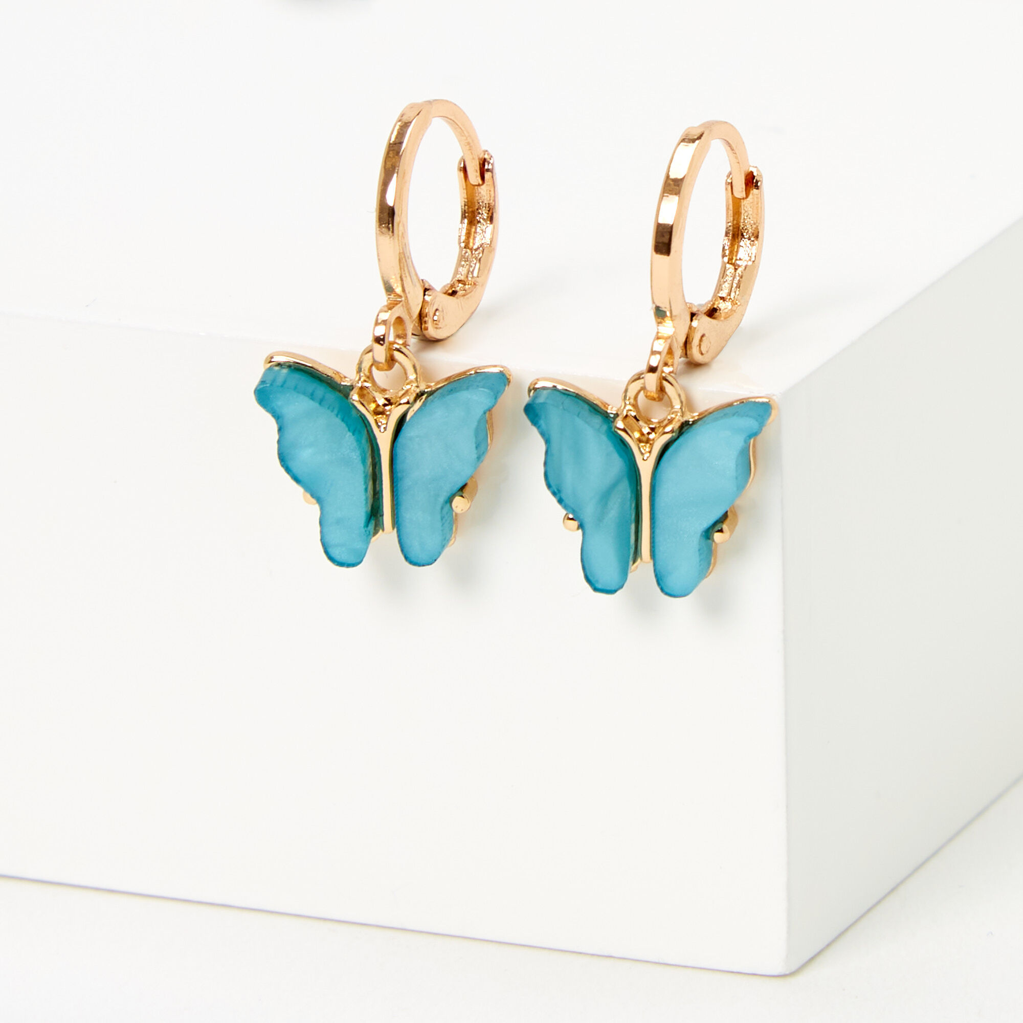 Gold 10MM Blue Butterfly Huggie Hoop Earrings Icing US