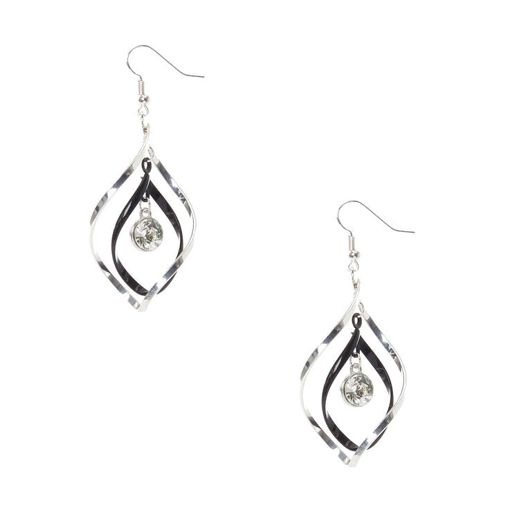 Twisted Silver-Tone And Black Spiral Drop Earrings,