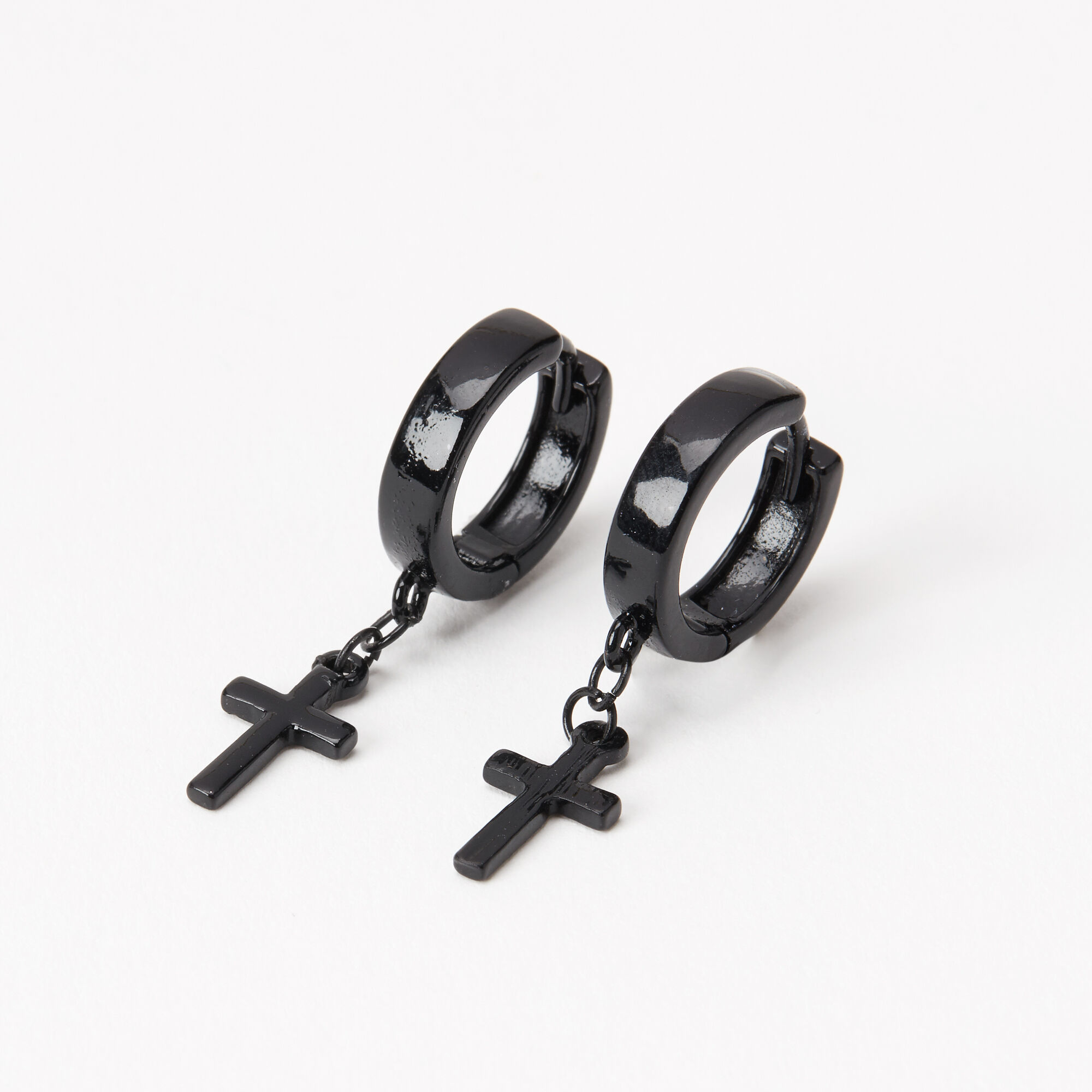 Black cross shop hoop earrings
