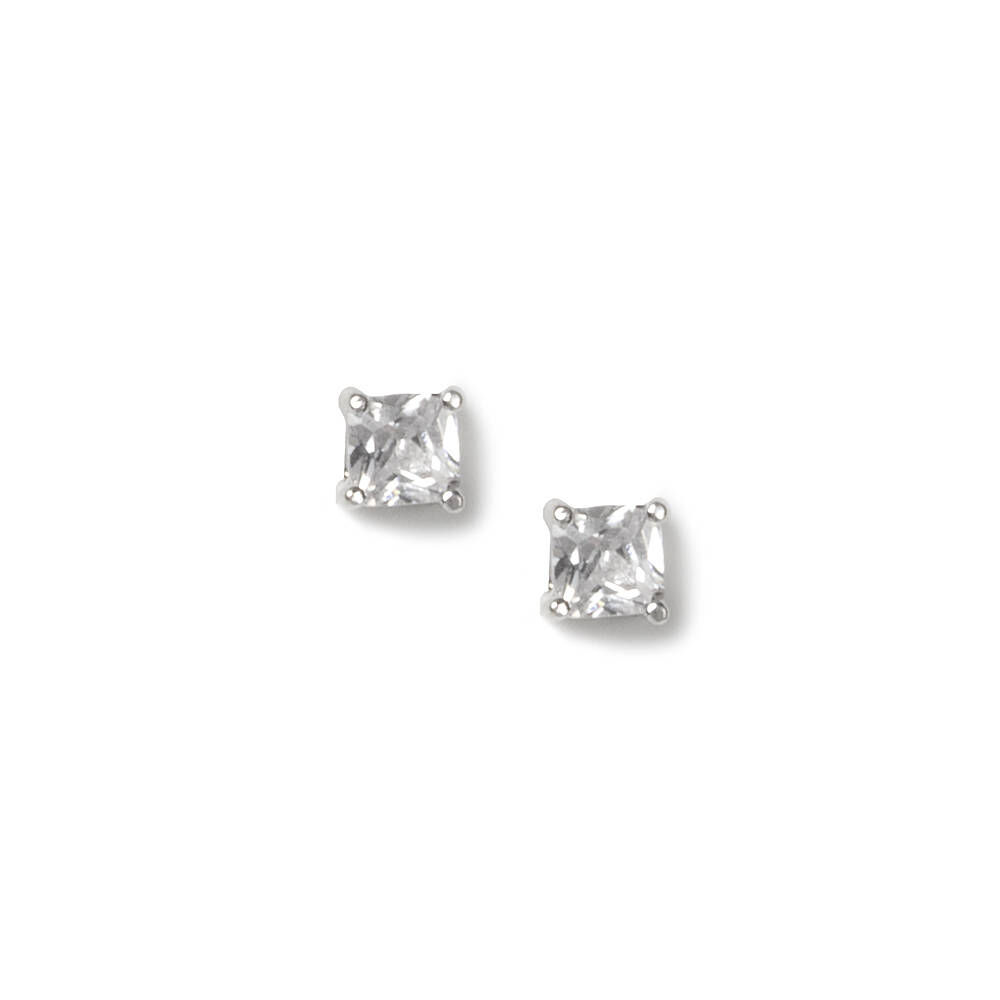 4MM Cubic Zirconia Four Prong Setting Square Stud Earrings Icing US