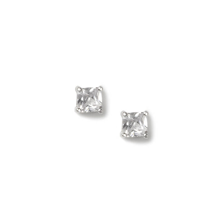 4MM Cubic Zirconia Four Prong Setting Square Stud Earrings,