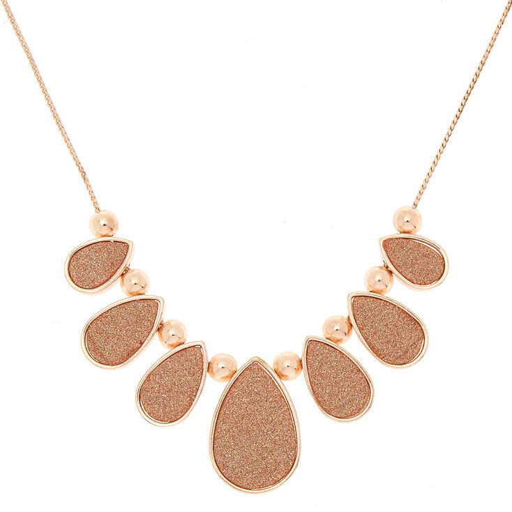 Rose Gold Tear Drop Glitter Statement Necklace,