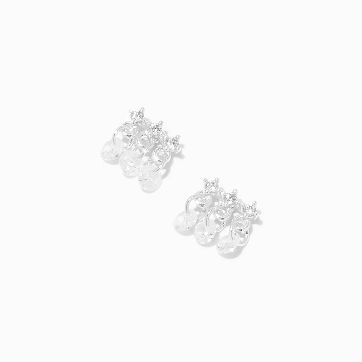 Silver-tone Cubic Zirconia Dangle Stud Earrings,