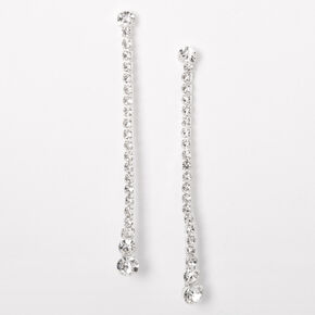 Silver 2&quot; Rhinestone Linear Graduated Round Tip Drop Earrings,