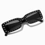 Black Rhinestone Studded Rectangular Sunglasses,