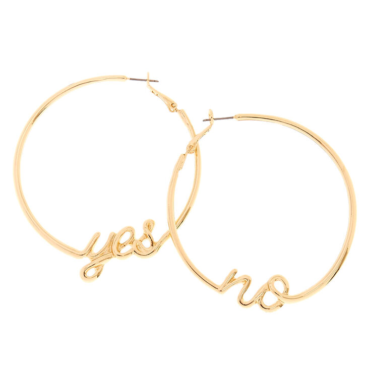 Gold Tone Yes & No Hoop Earring,