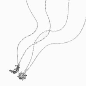 Silver Sun &amp; Moon Pendant Necklace - 2 Pack,