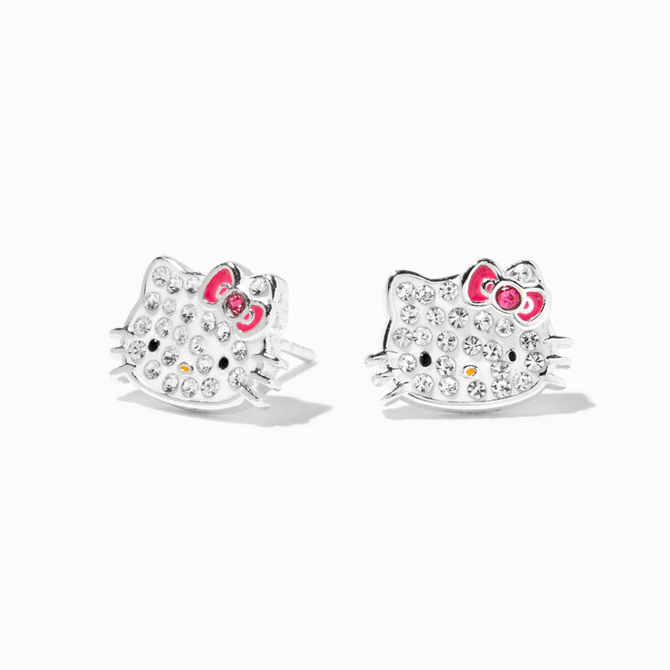 Sterling Silver Hello Kitty&reg; Pav&eacute; Crystal Stud Earrings,