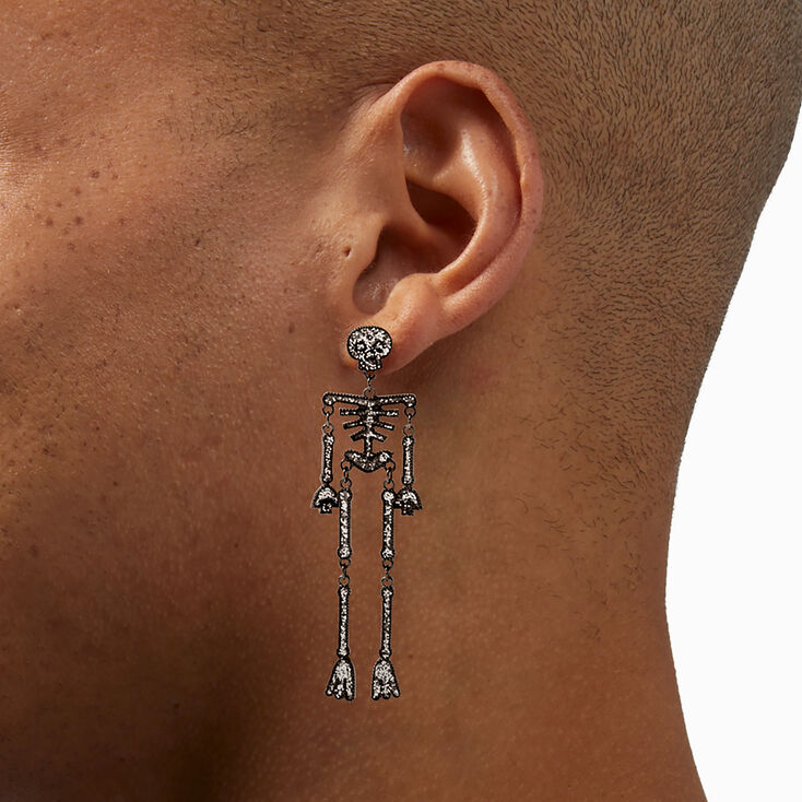 Glittery Jointed Skeleton 4&quot; Drop Earrings,