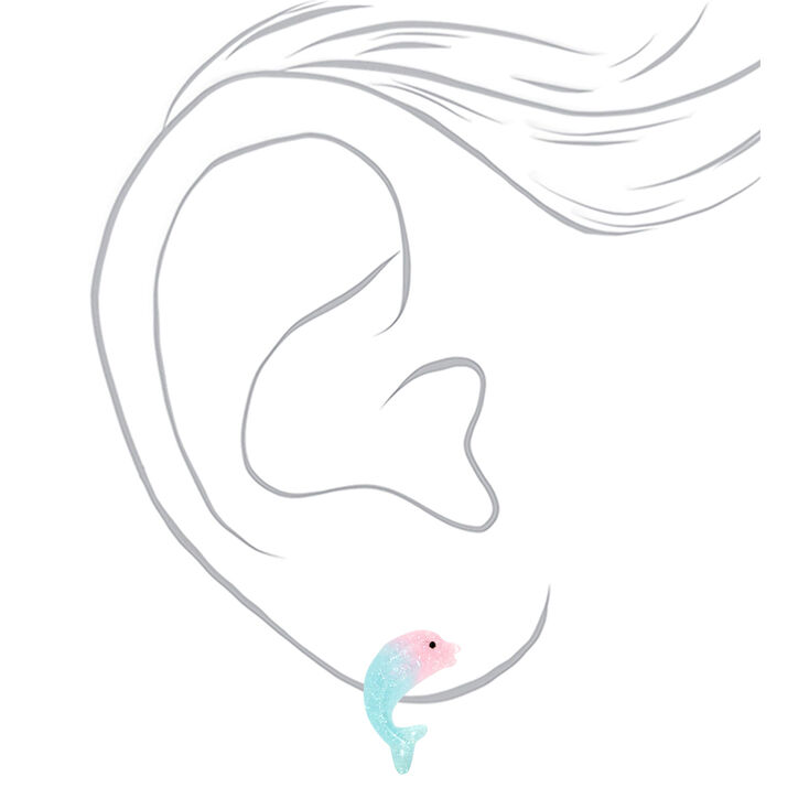 Sterling Silver Post Pastel Ombr&eacute; Dolphin Stud Earrings,