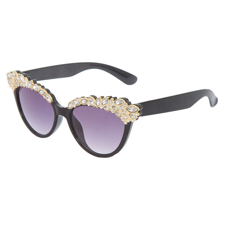 Embellished Cat Eye Sunglasses - Black,