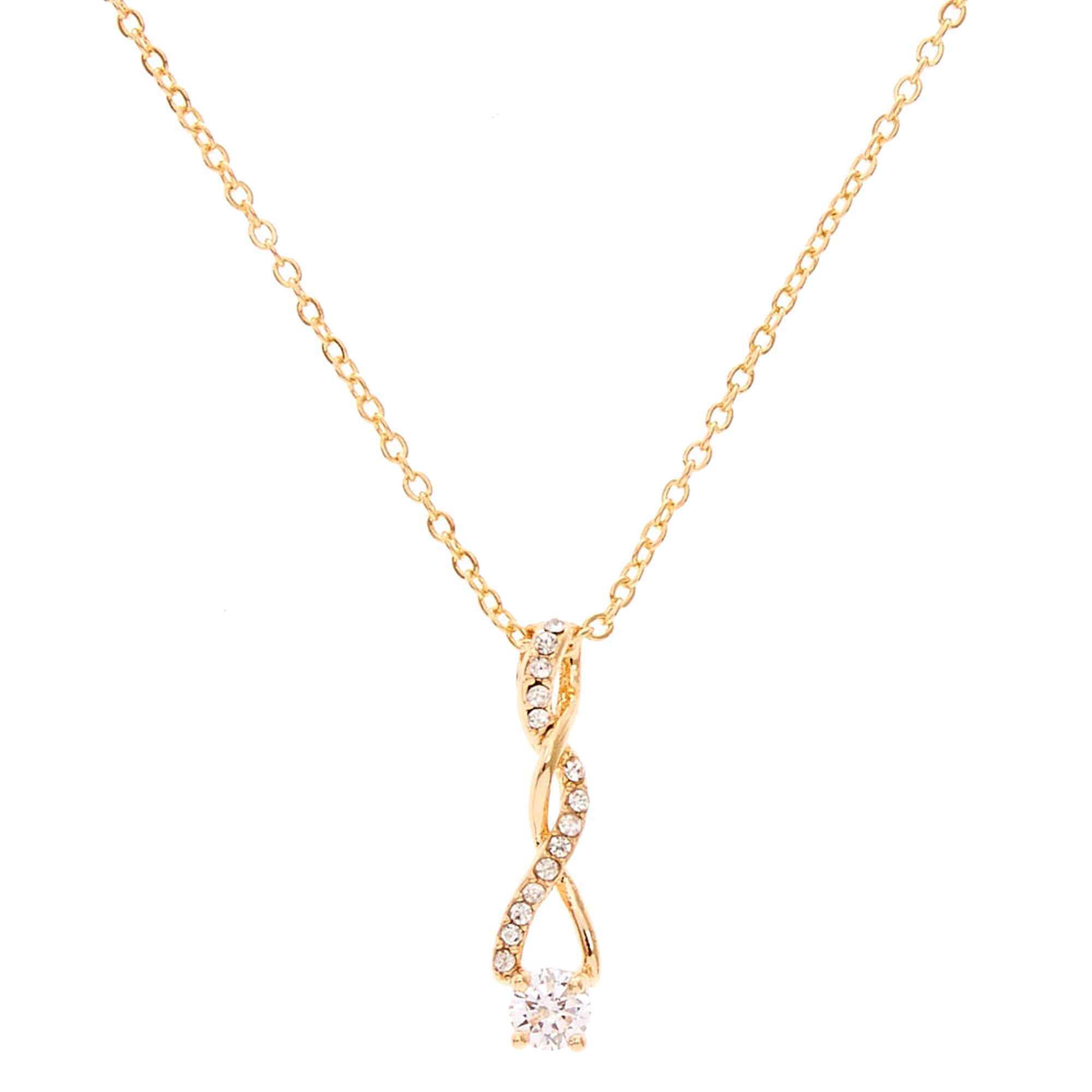 Gold Tone Cubic Zirconia Twisted Pendant Necklace | Icing US