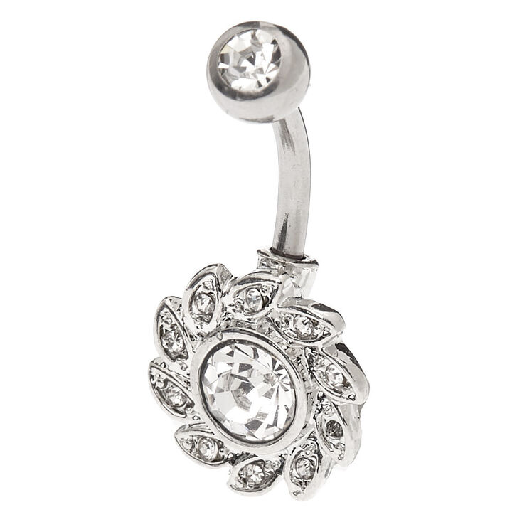 Silver 14G Crystal Wreath Belly Ring,