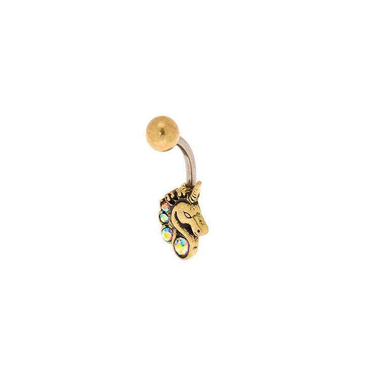 Gold 14G Iridescent Crystal Unicorn Belly Ring,