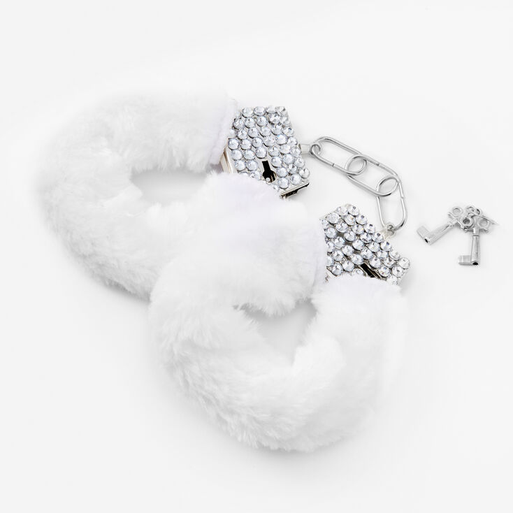 Embellished Furry White Handcuffs,