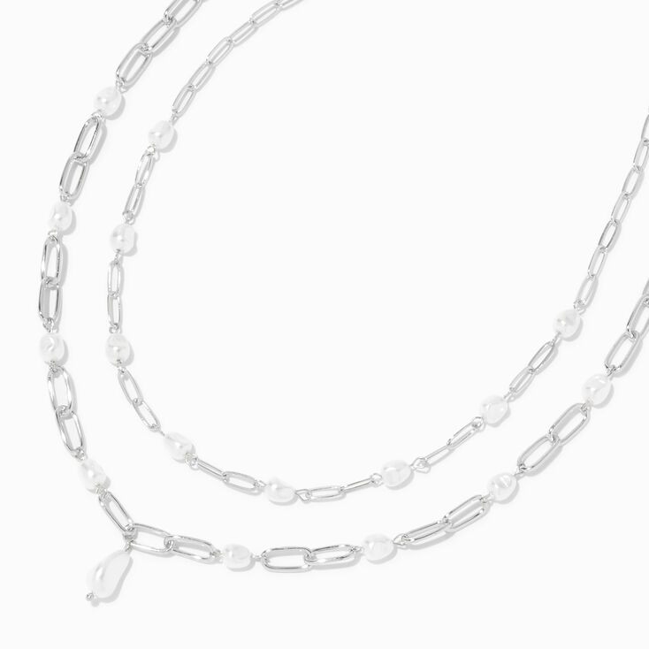 Silver Pearl Paperclip Necklace Set - 2 Pack,