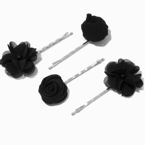 Black Tulle Flower Pearl Hair Pins - 4 Pack,