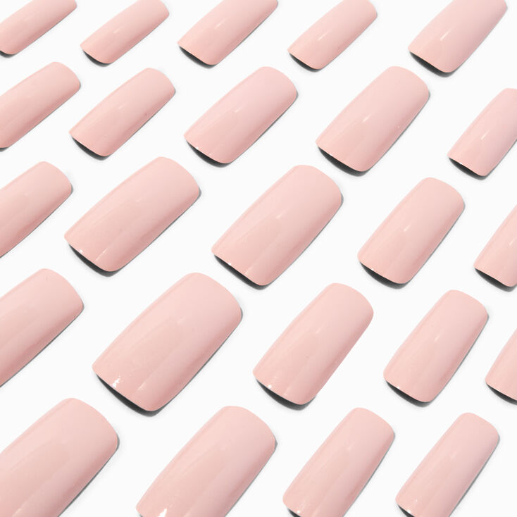 Glossy Rose Long Square Vegan Faux Nail Set - 24 Pack,
