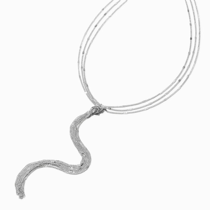Silver Triple Y-Neck Fringe Necklace,