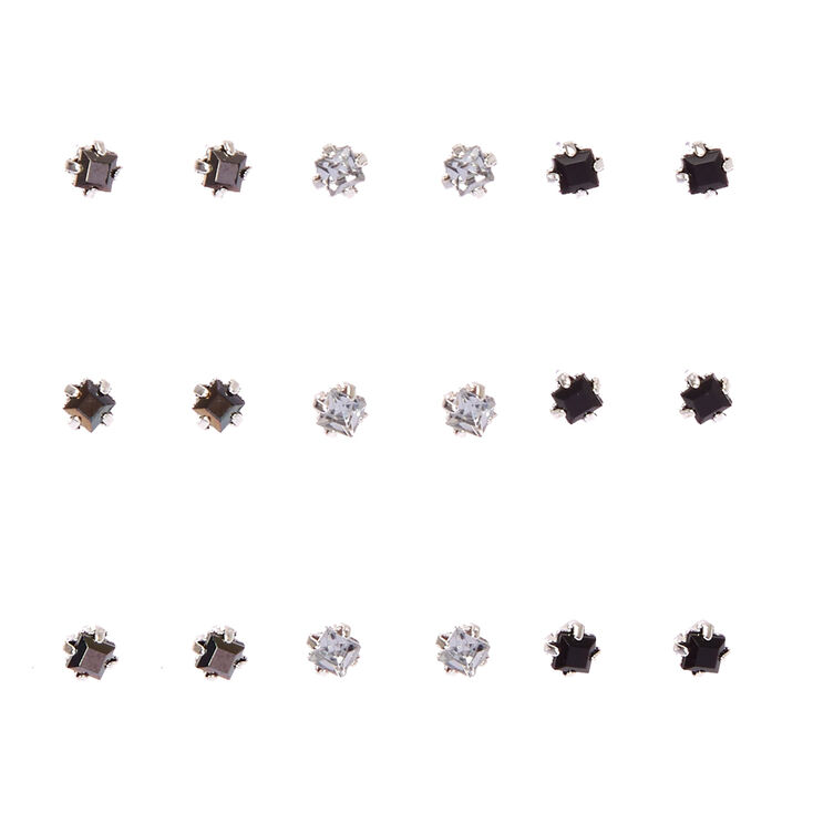 Black & Clear Square Cut Faux Crystal Stud Earrings,