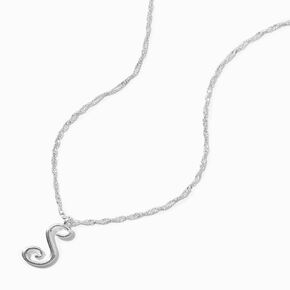 Silver Large Script Initial Pendant Necklace - S,