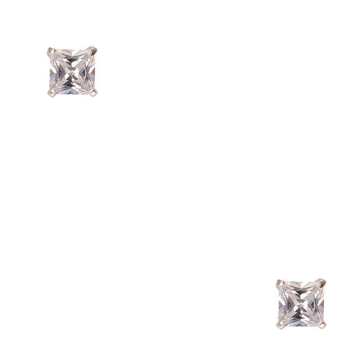 5mm 925 Sterling Silver Cubic Zirconia Square Stud Earrings,