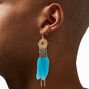 Blue Feather 6&quot; Gold-tone Drop Earrings,