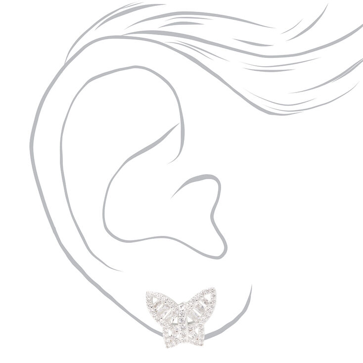 Silver Cubic Zirconia Butterfly Stud Earrings,