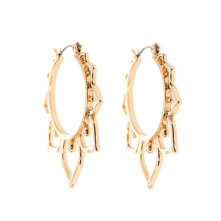 Gold 30MM Leaf Hoop Earrings,