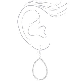 Silver 2&quot; Open Teardrop Crystal Drop Earrings,