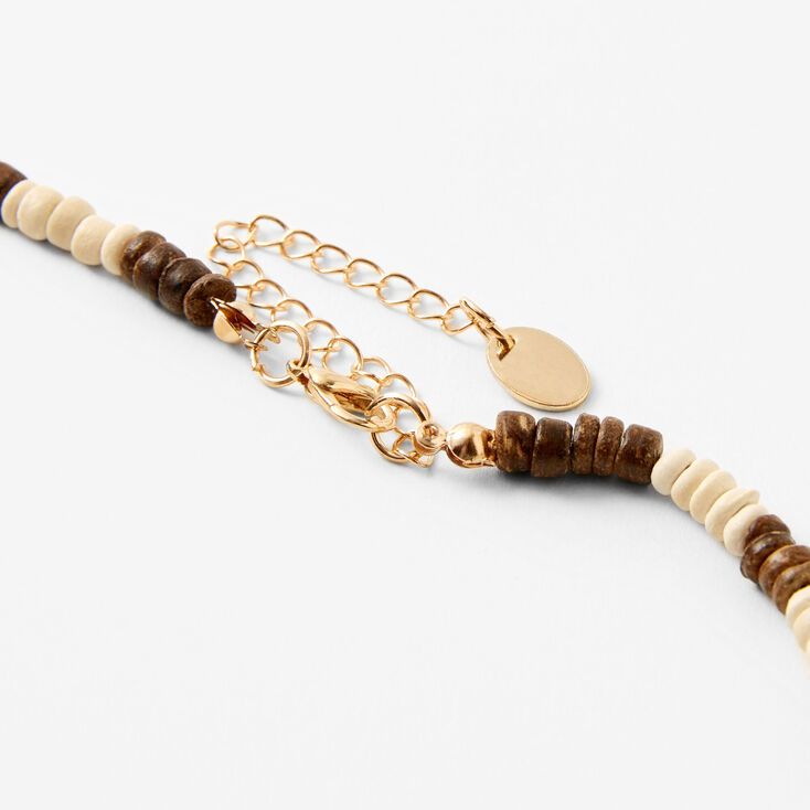 Brown &amp; Cream Beaded Wood Necklace,