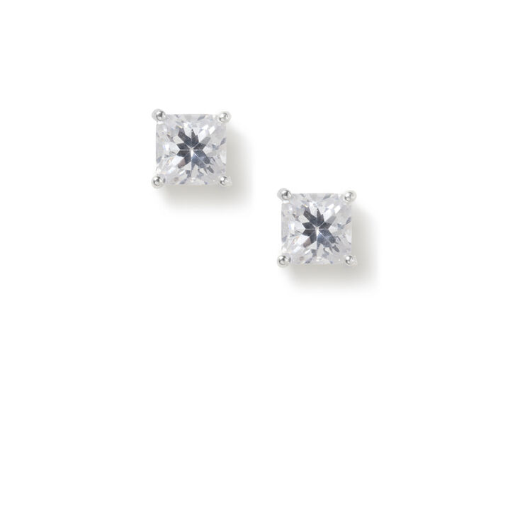 5MM Cubic Zirconia Square Cut Four Prong Set Stud Earrings,