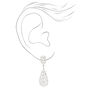 Silver Crystal Faux Pearl 2&quot; Drop Earrings,